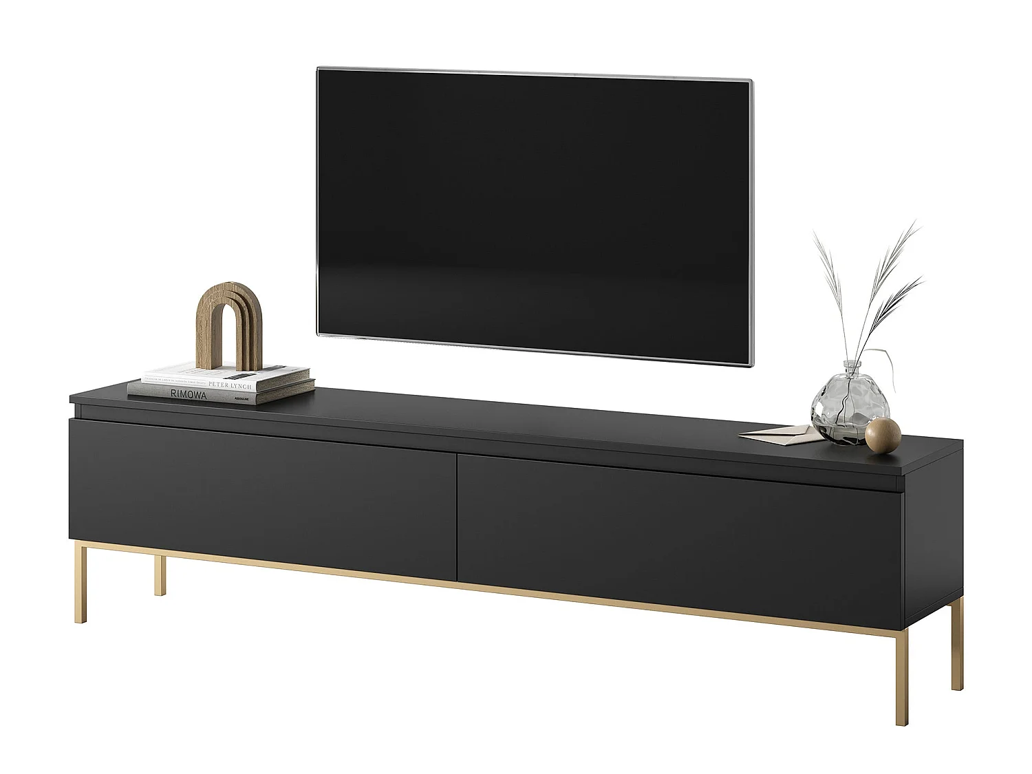 TV-meubel - 175 cm - zwart met gouden poten - BEMMI