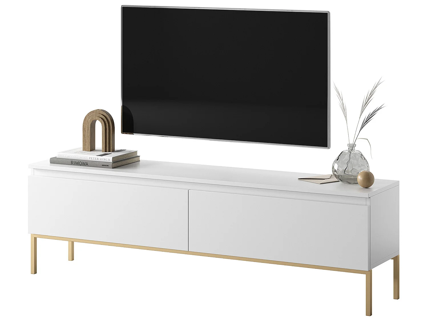 Mueble TV - 150 cm - blanco con patas doradas - BEMMI