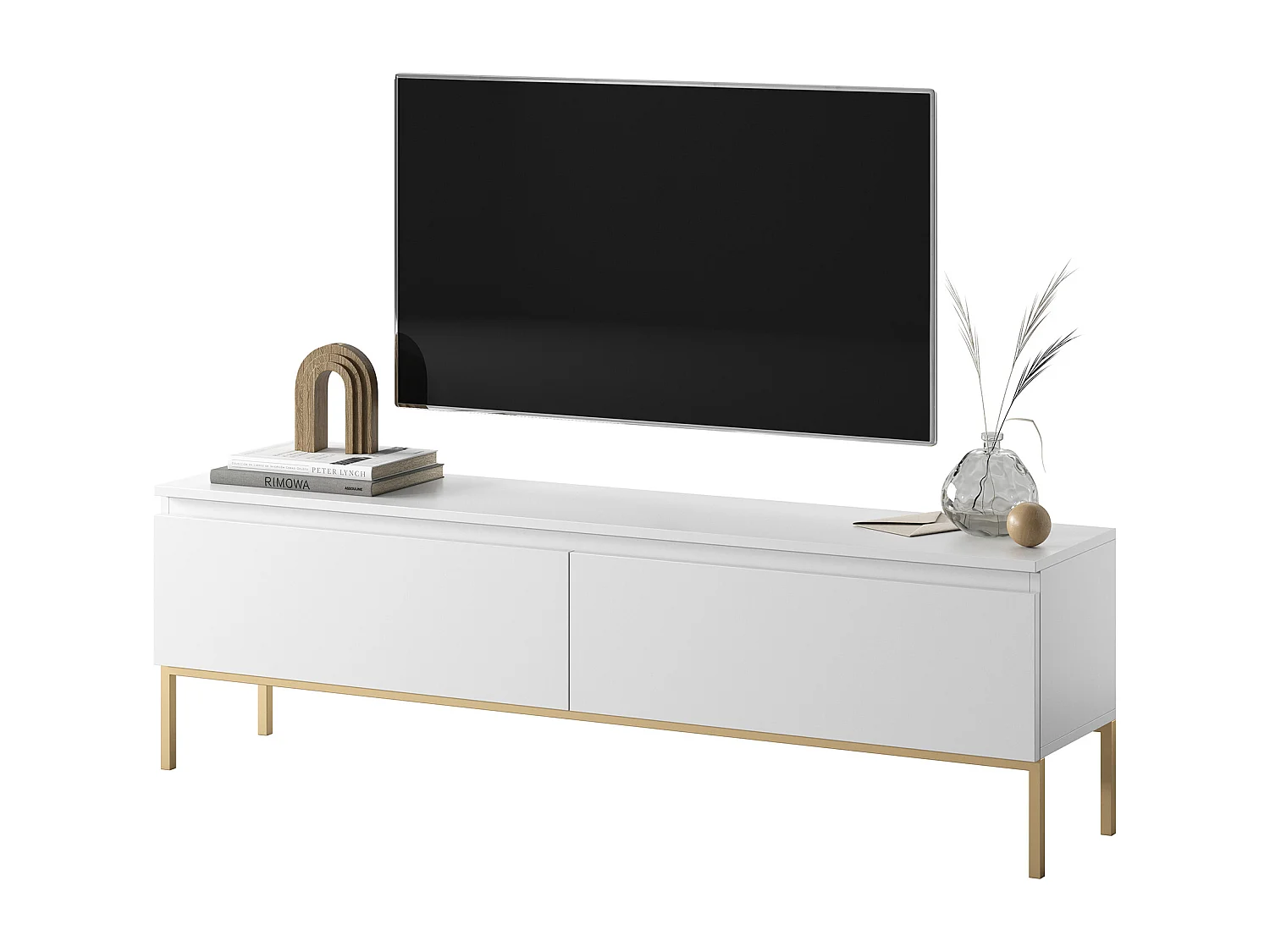 TV-Lowboard - Weiß mit goldenem Metallgestell - 150 cm - BEMMI