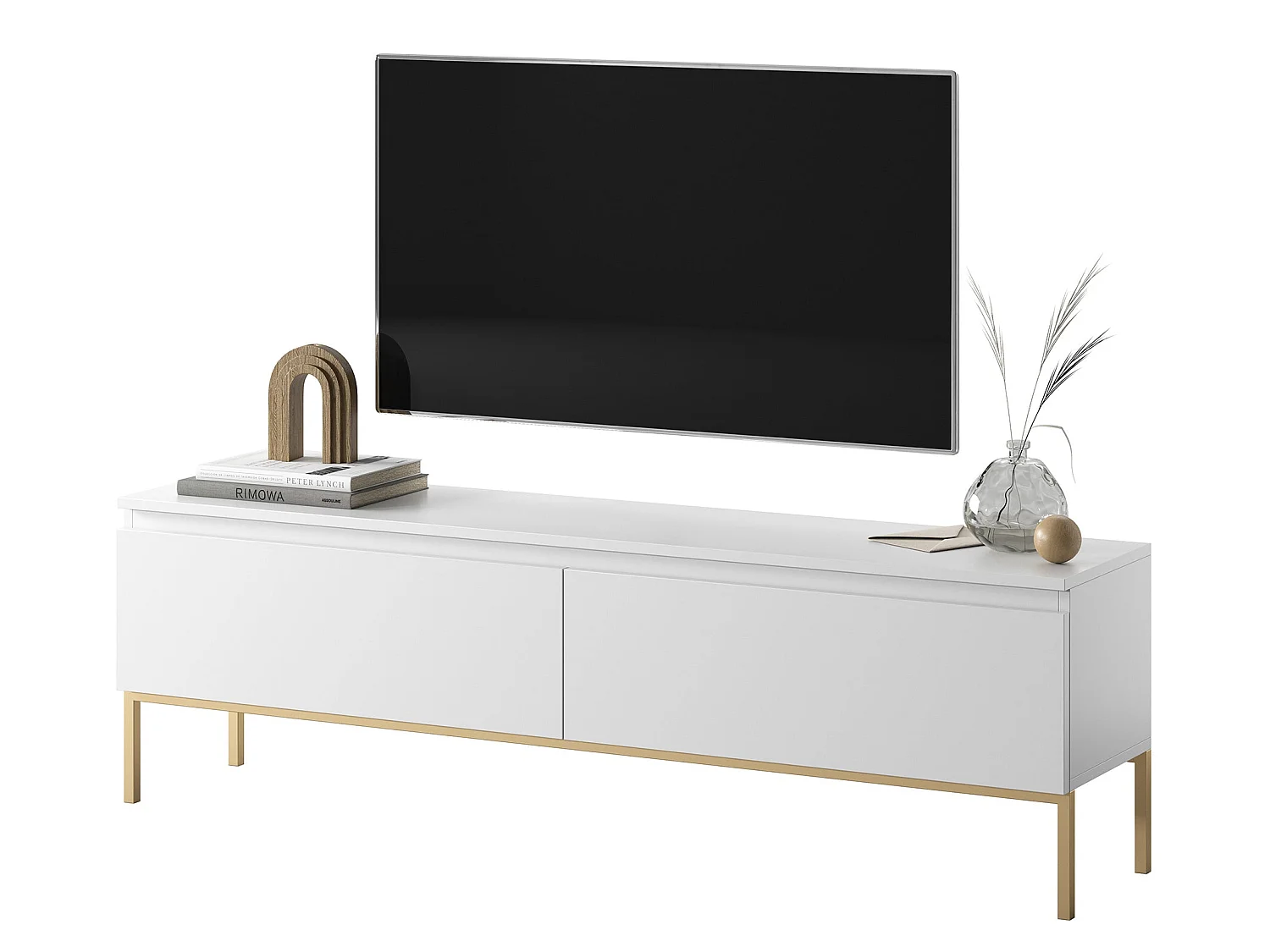 TV-meubel - 150 cm - wit met gouden poten - BEMMI