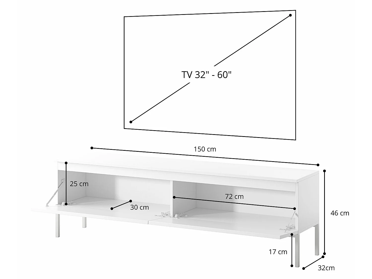Mueble TV - 150 cm - negro con patas doradas - BEMMI