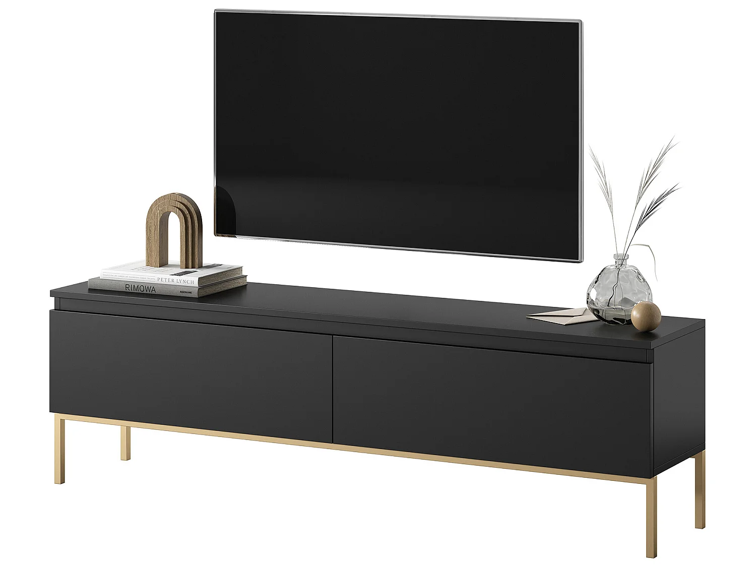 Meuble TV - 150 cm - noir avec pieds dorés - BEMMI