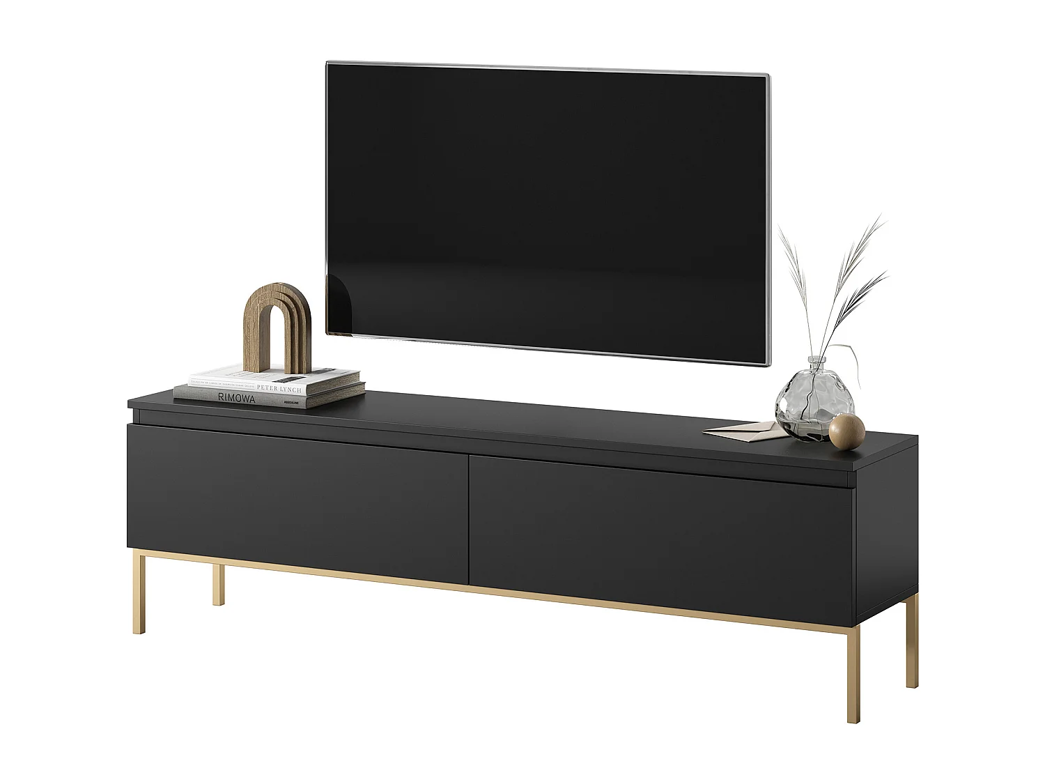 Meuble TV - 150 cm - noir avec pieds dorés - BEMMI