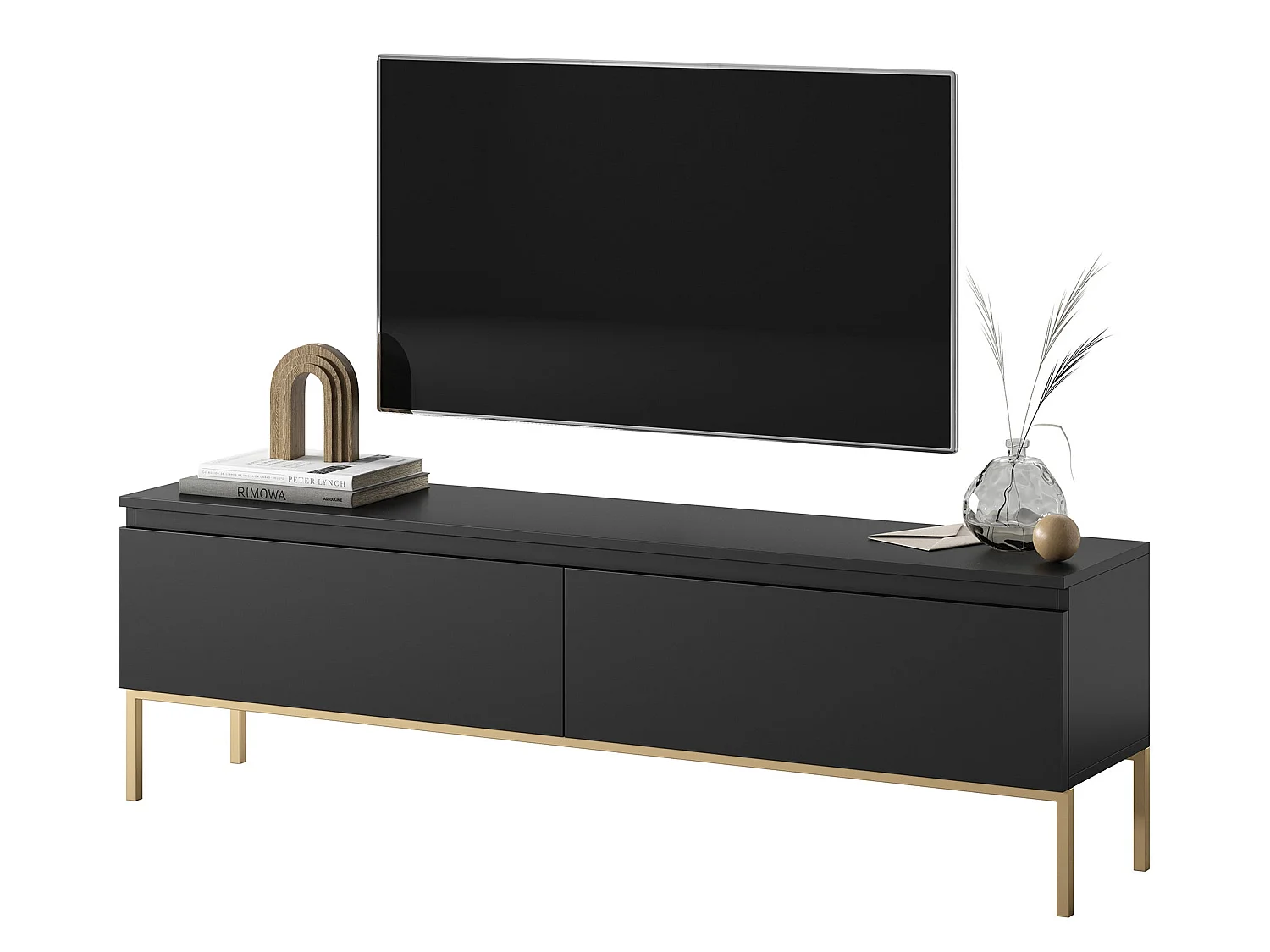 Mueble TV - 150 cm - negro con patas doradas - BEMMI