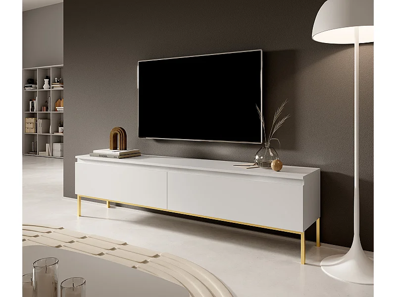 TV-meubel - 175 cm - wit met gouden poten - BEMMI
