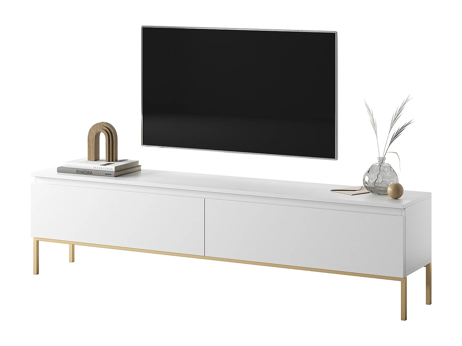 TV-meubel - 175 cm - wit met gouden poten - BEMMI