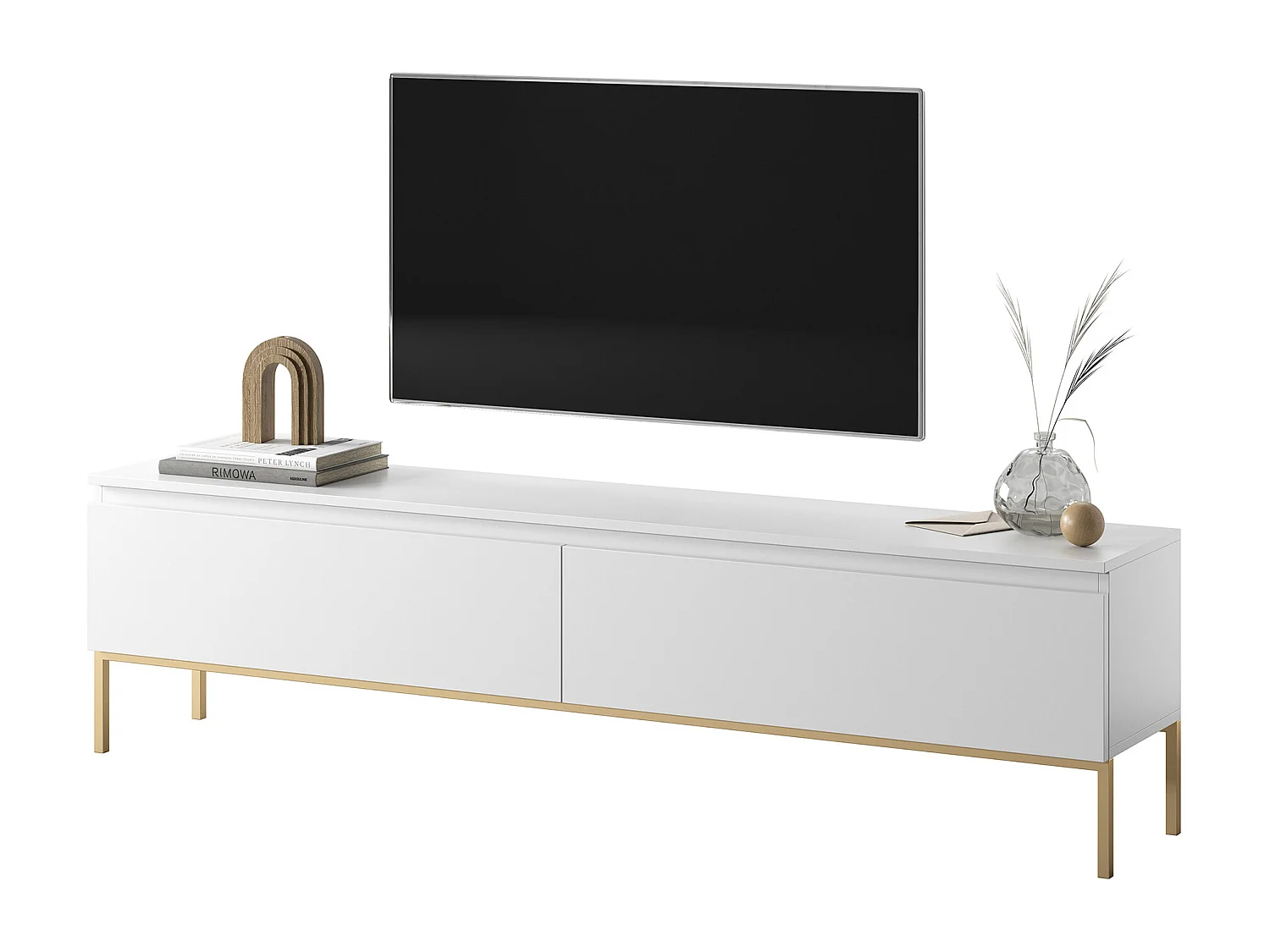 Meuble TV - 175 cm - blanc avec pieds dorés - BEMMI