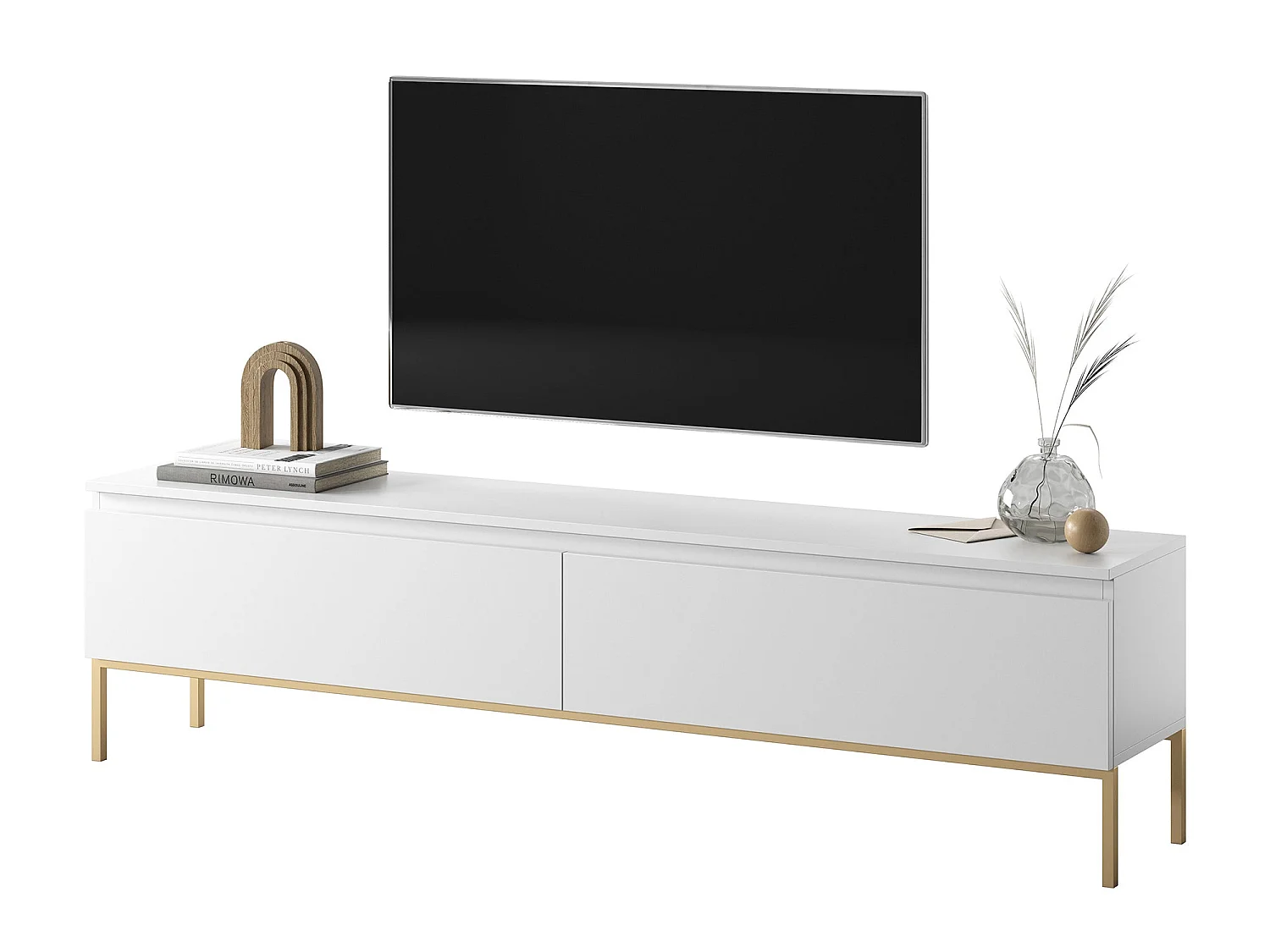 TV-meubel - 175 cm - wit met gouden poten - BEMMI