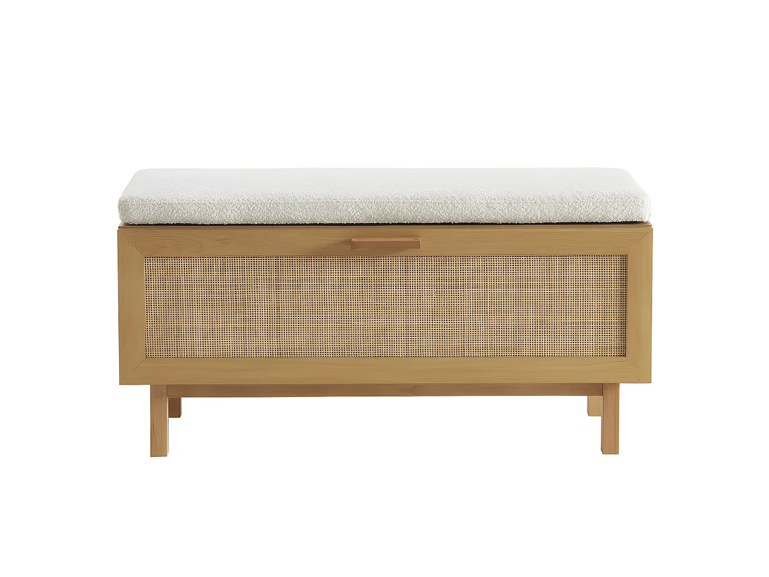 June - Banc d'entrée avec rangement chaussures en bois et cannage L100cm - Bois clair