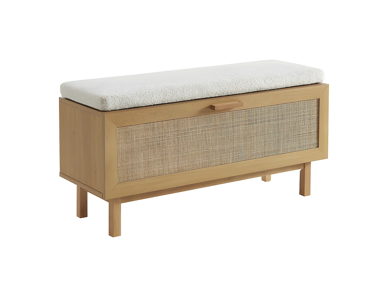 June - Banc d'entrée avec rangement chaussures en bois et cannage L100cm - Bois clair