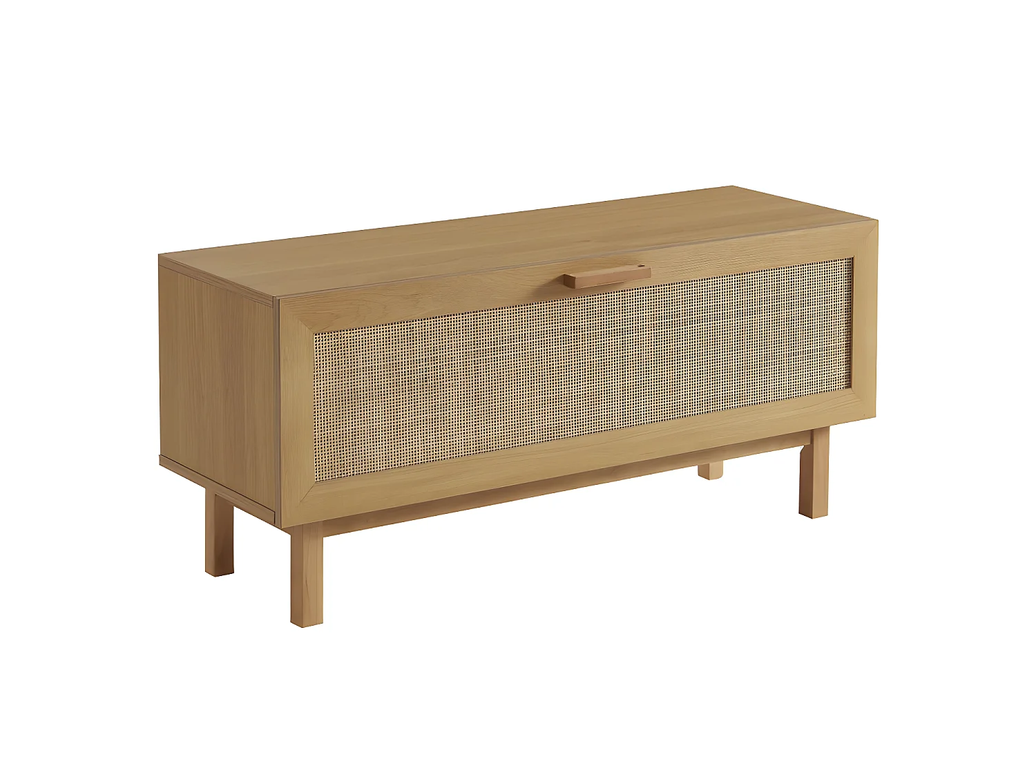 June - Banc d'entrée avec rangement chaussures en bois et cannage L100cm - Bois clair