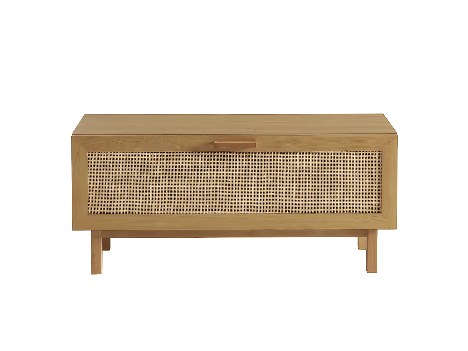 June - Banc d'entrée avec rangement chaussures en bois et cannage L100cm - Bois clair