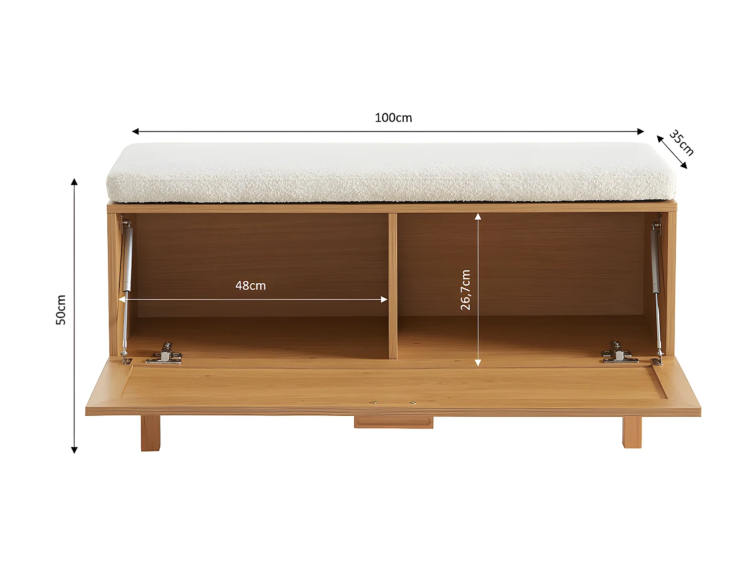 June - Banc d'entrée avec rangement chaussures en bois et cannage L100cm - Bois clair