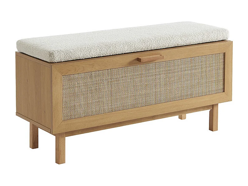 June - Banc d'entrée avec rangement chaussures en bois et cannage L100cm - Bois clair