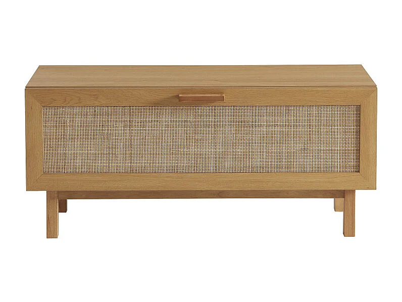 June - Banc d'entrée avec rangement chaussures en bois et cannage L100cm - Bois clair