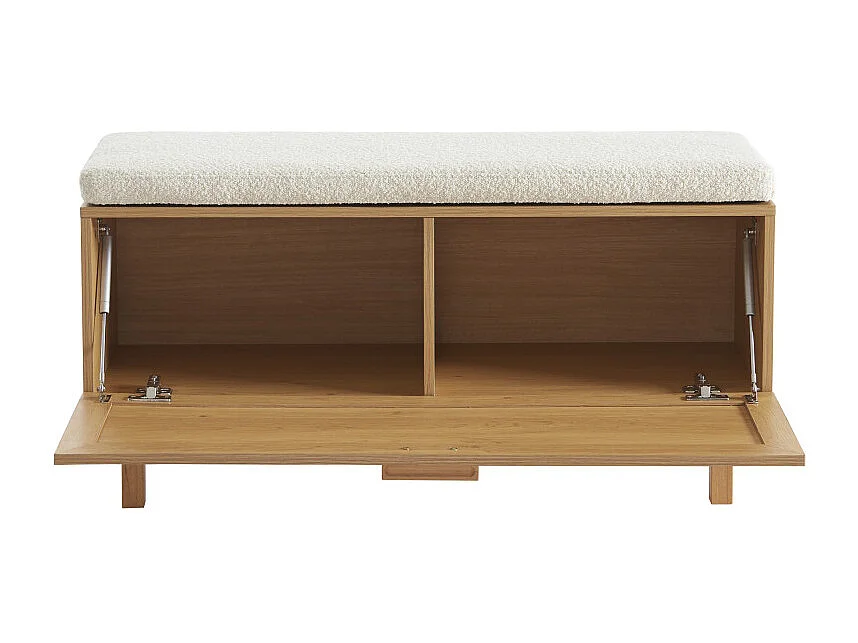 June - Banc d'entrée avec rangement chaussures en bois et cannage L100cm - Bois clair