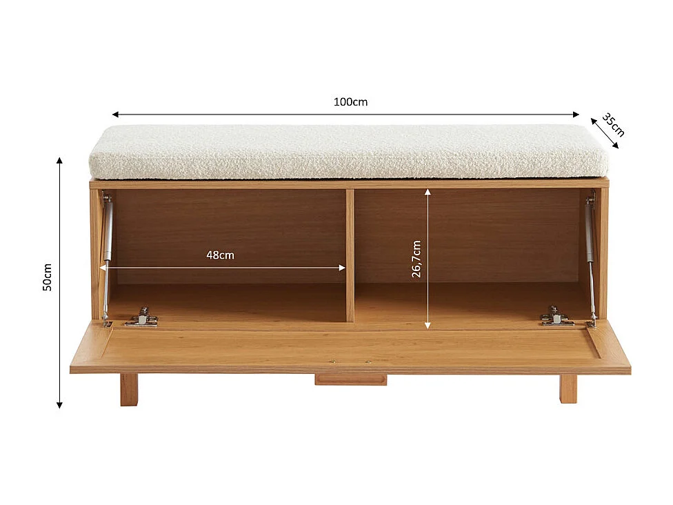 June - Banc d'entrée avec rangement chaussures en bois et cannage L100cm - Bois clair