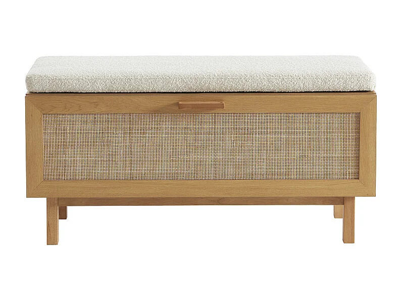 June - Banc d'entrée avec rangement chaussures en bois et cannage L100cm - Bois clair