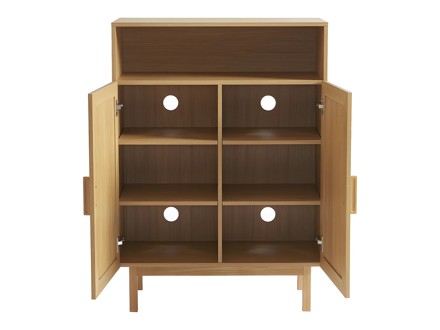 June - Meuble à chaussures 2 portes 1 niche en bois et cannage L80cm - Bois clair