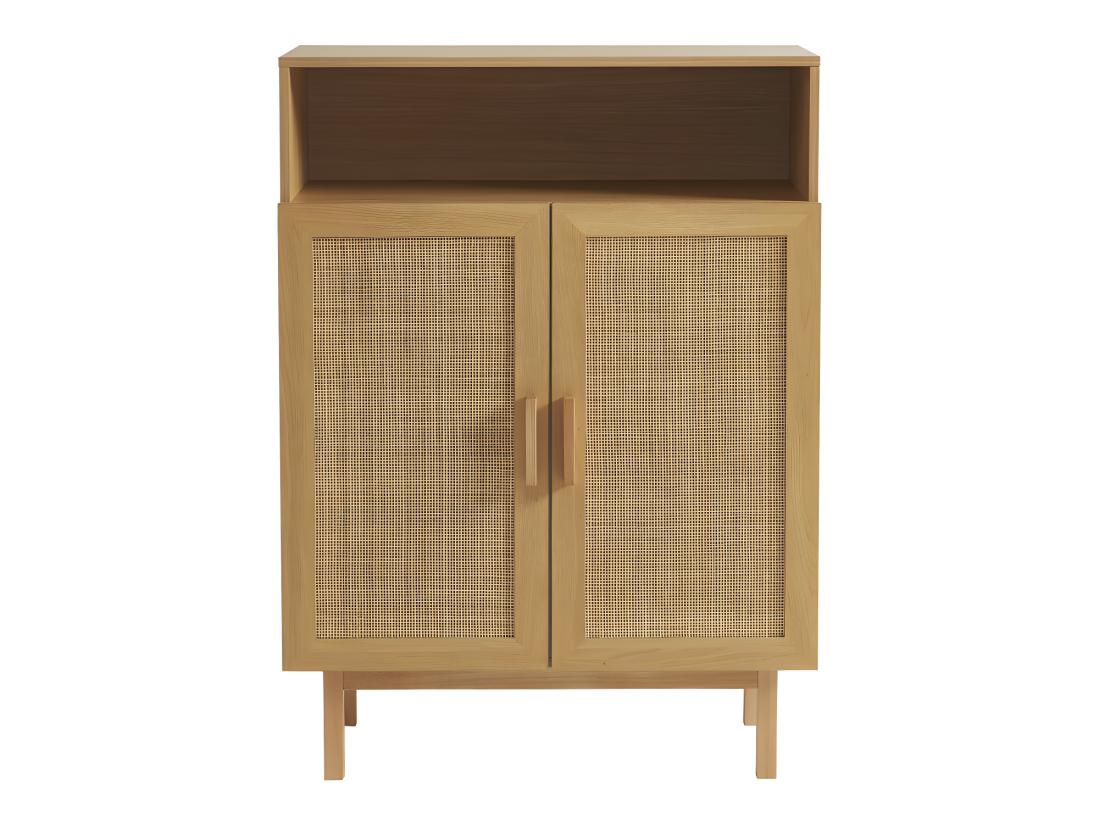 vente unique June - Meuble à chaussures 2 portes 1 niche en bois et cannage L80cm - Bois clair