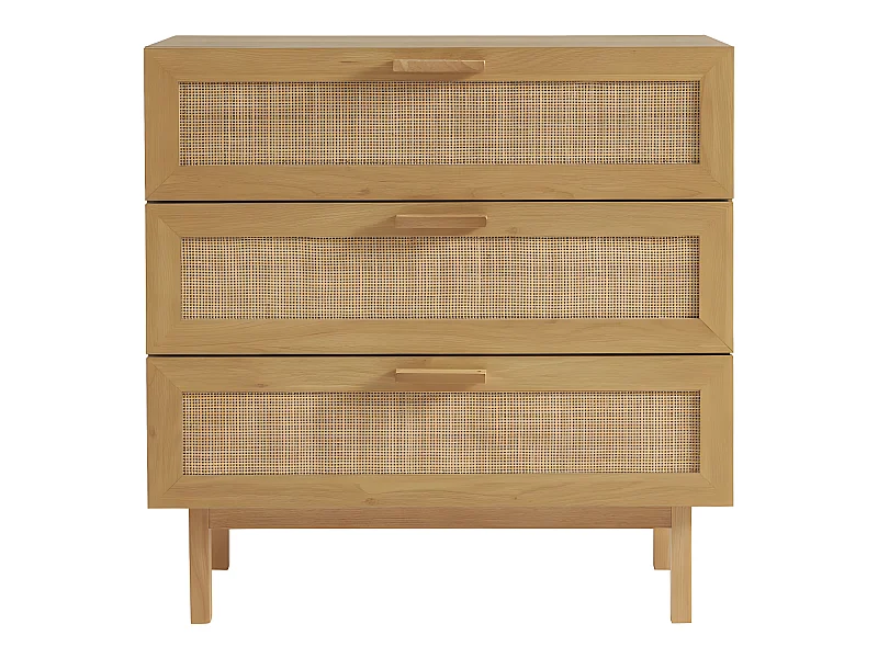 June - Commode 3 tiroirs en bois et cannage L85cm - Bois clair