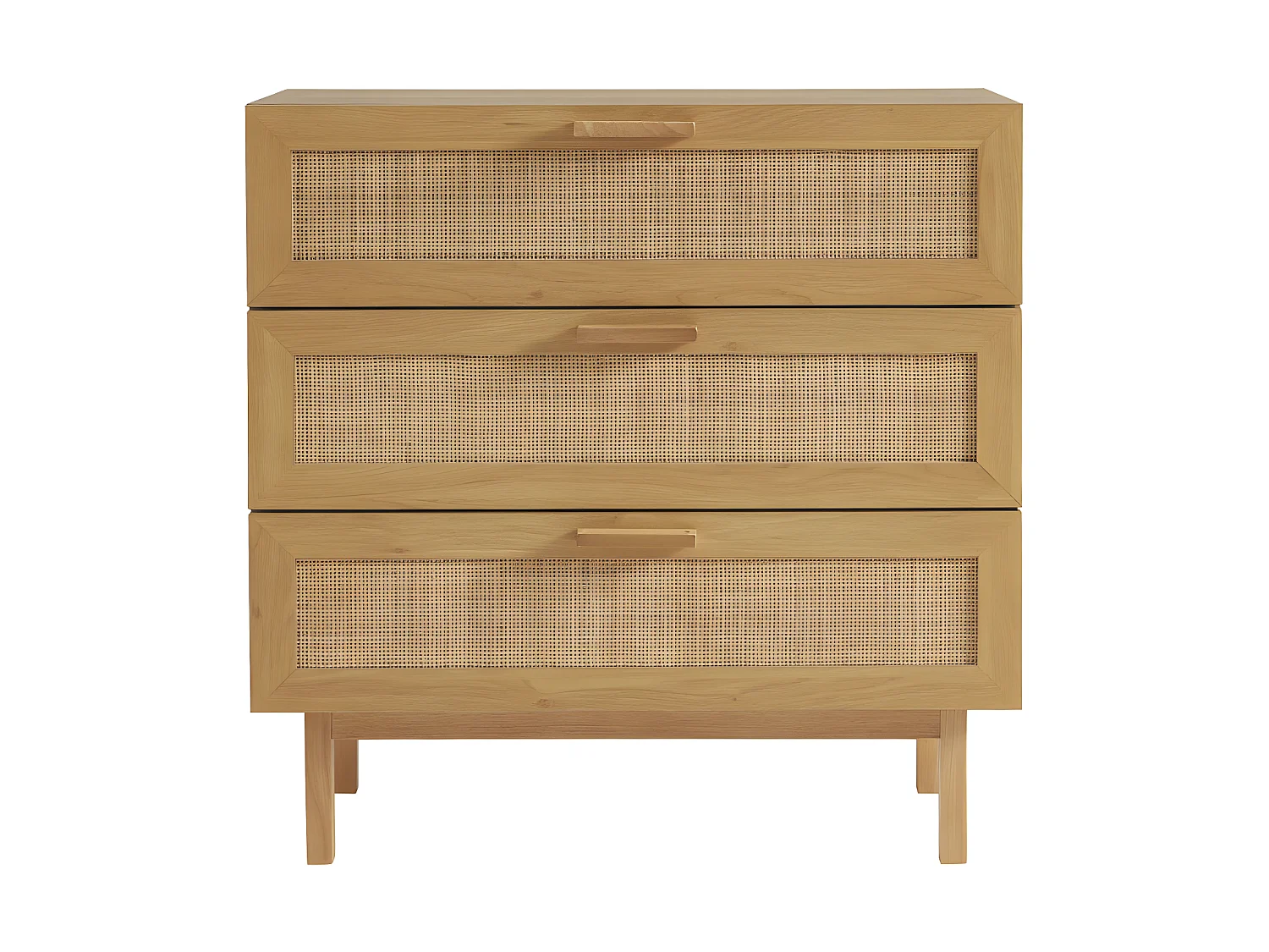 June - Commode 3 tiroirs en bois et cannage L85cm - Bois clair