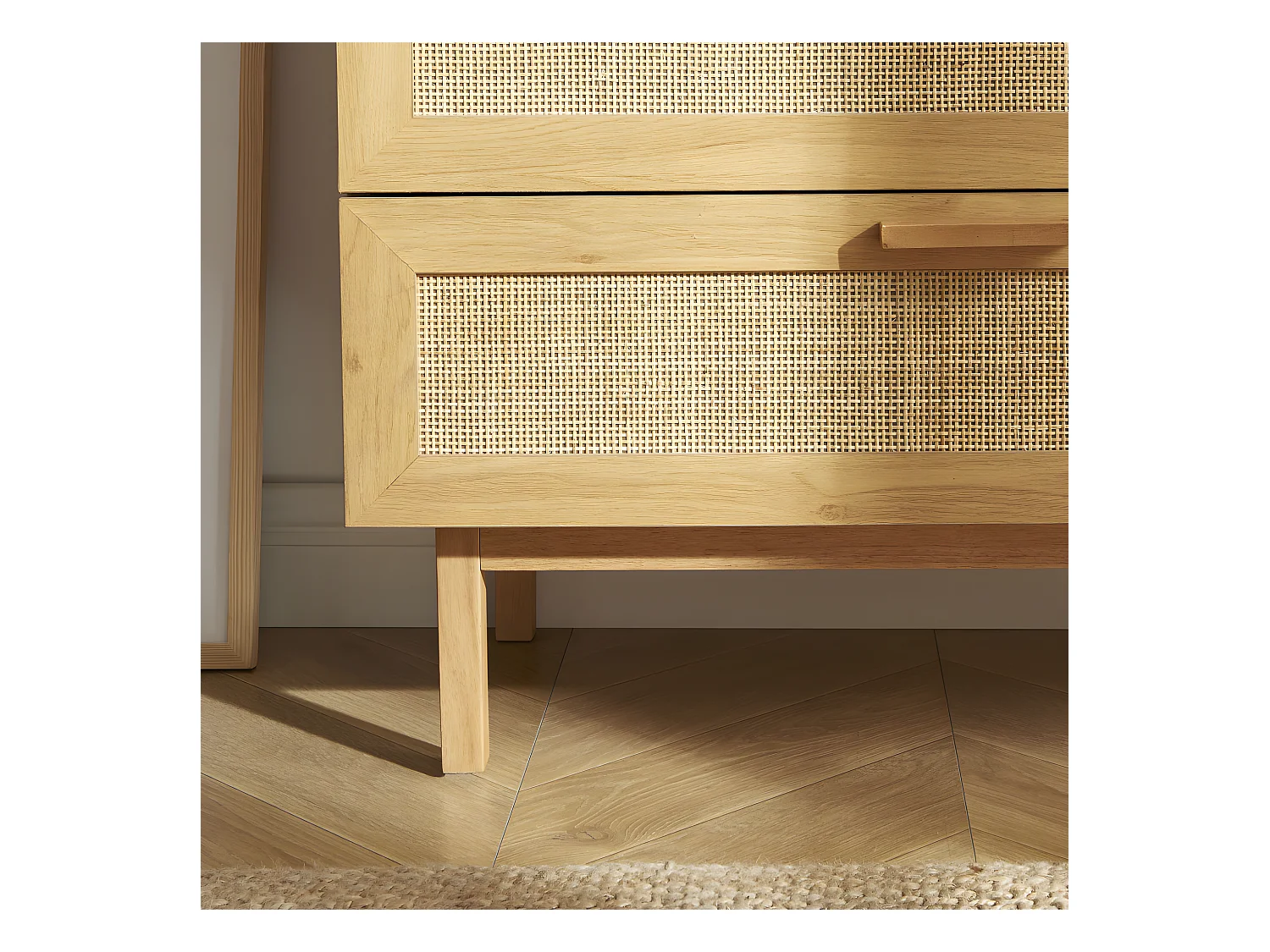 June - Commode 3 tiroirs en bois et cannage L85cm - Bois clair