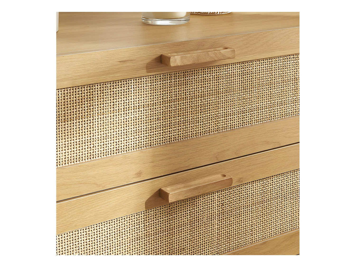 June - Commode 3 tiroirs en bois et cannage L85cm - Bois clair
