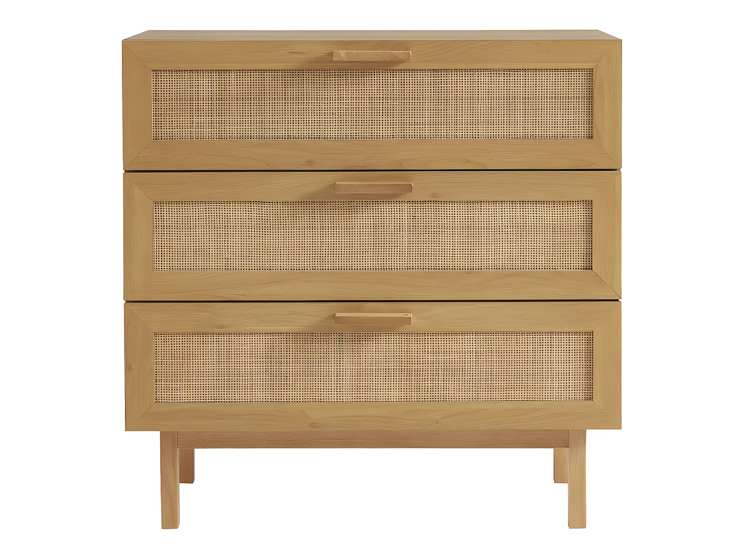 June - Commode 3 tiroirs en bois et cannage L85cm - Bois clair