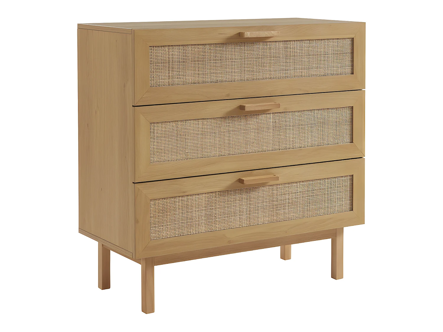 June - Commode 3 tiroirs en bois et cannage L85cm - Bois clair