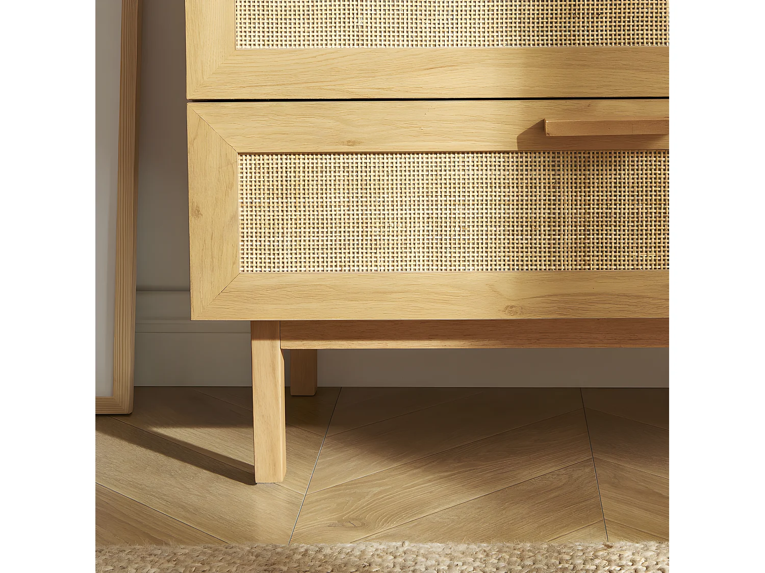 June - Commode 3 tiroirs en bois et cannage L85cm - Bois clair