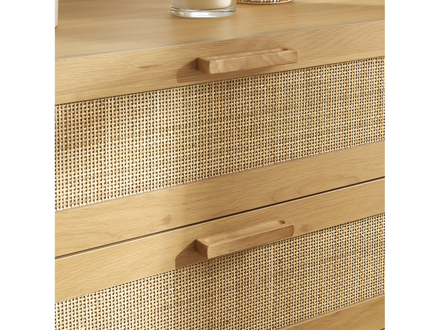 June - Commode 3 tiroirs en bois et cannage L85cm - Bois clair