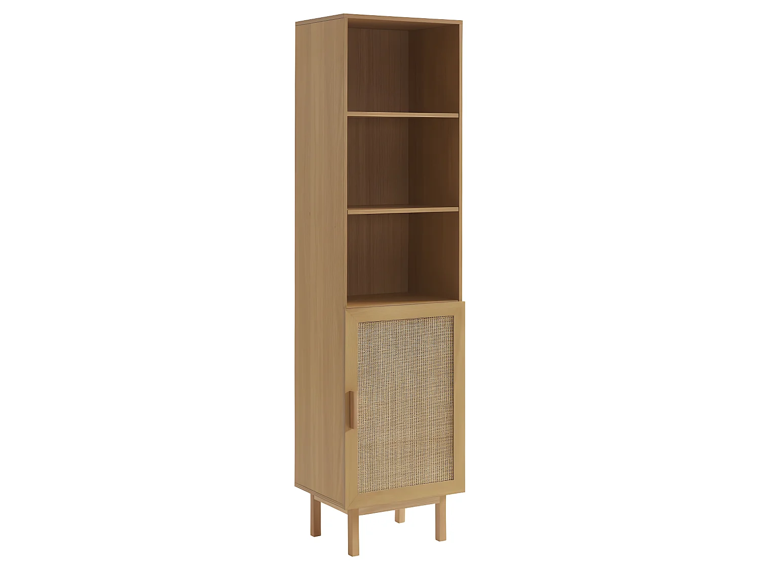 June - Colonne de rangement en bois et cannage H190cm - Bois clair