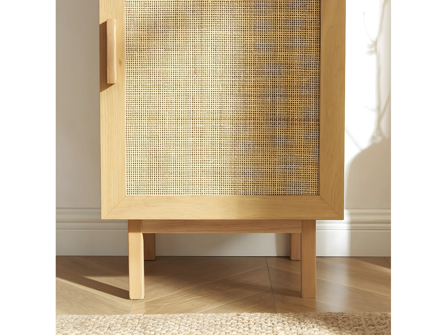 June - Colonne de rangement en bois et cannage H190cm - Bois clair