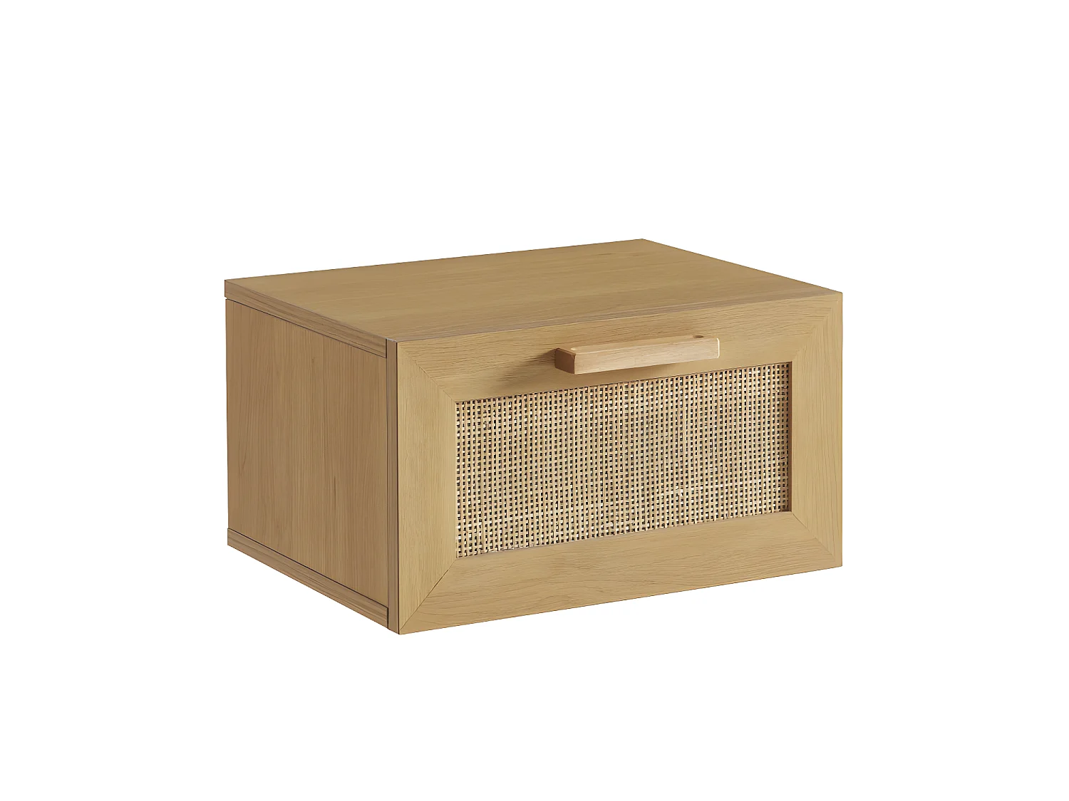 June - Lot de 2 tables de chevet murales avec rangement en bois et cannage - Bois clair