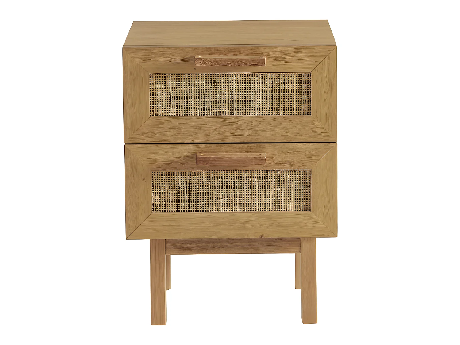 June - Table de chevet 2 tiroirs en bois et cannage - Couleur - Bois clair