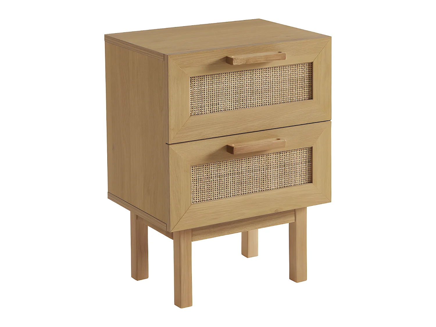 June - Table de chevet 2 tiroirs en bois et cannage - Couleur - Bois clair