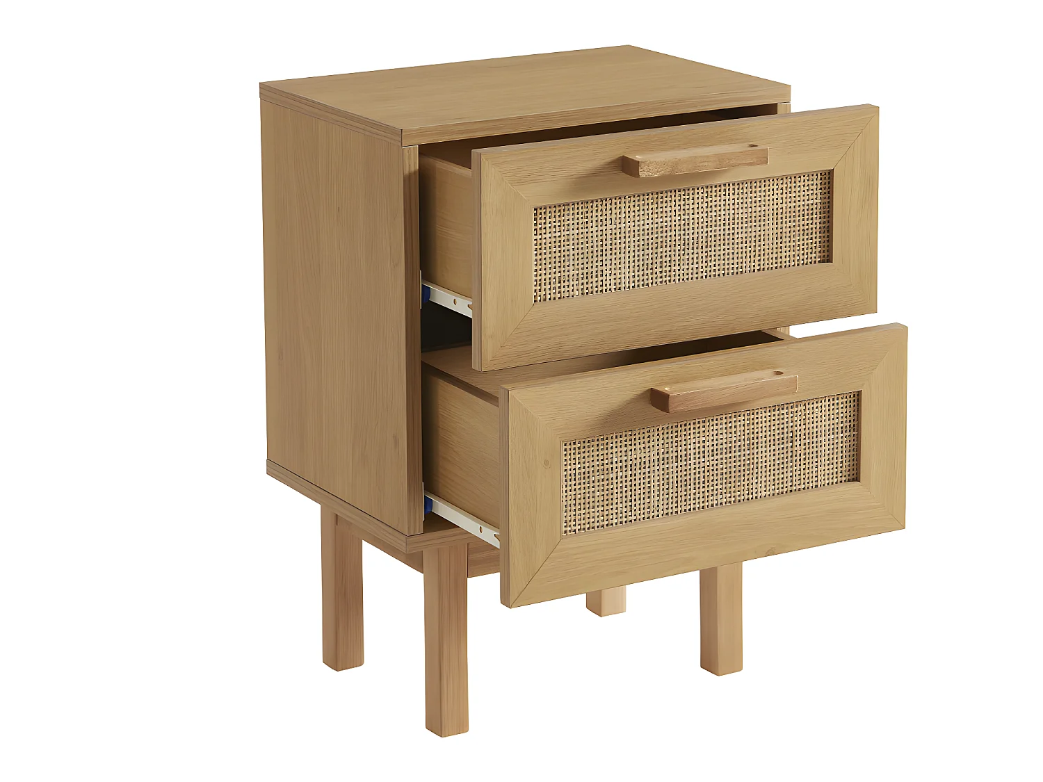 June - Table de chevet 2 tiroirs en bois et cannage - Couleur - Bois clair