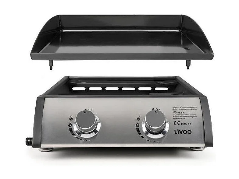 Plancha a gaz - LIVOO - DOC296 - 2 bruleurs - Gris