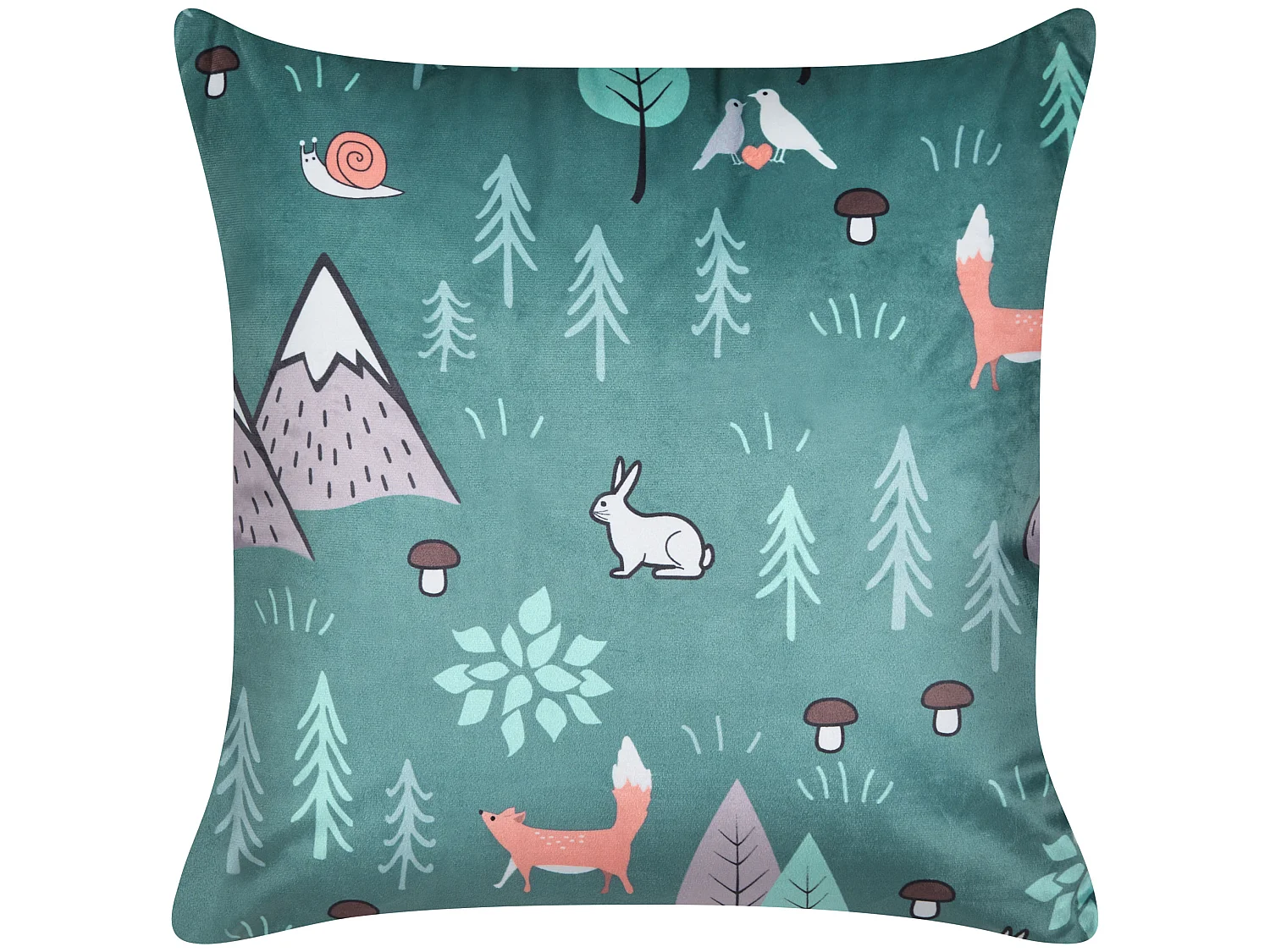 Set von 2 dekorative Samt Kissen mit Reißverschluss für Kinder mit abnehmbarem Bezug Waldmotiv Tierdruck Mintgrün Foothill