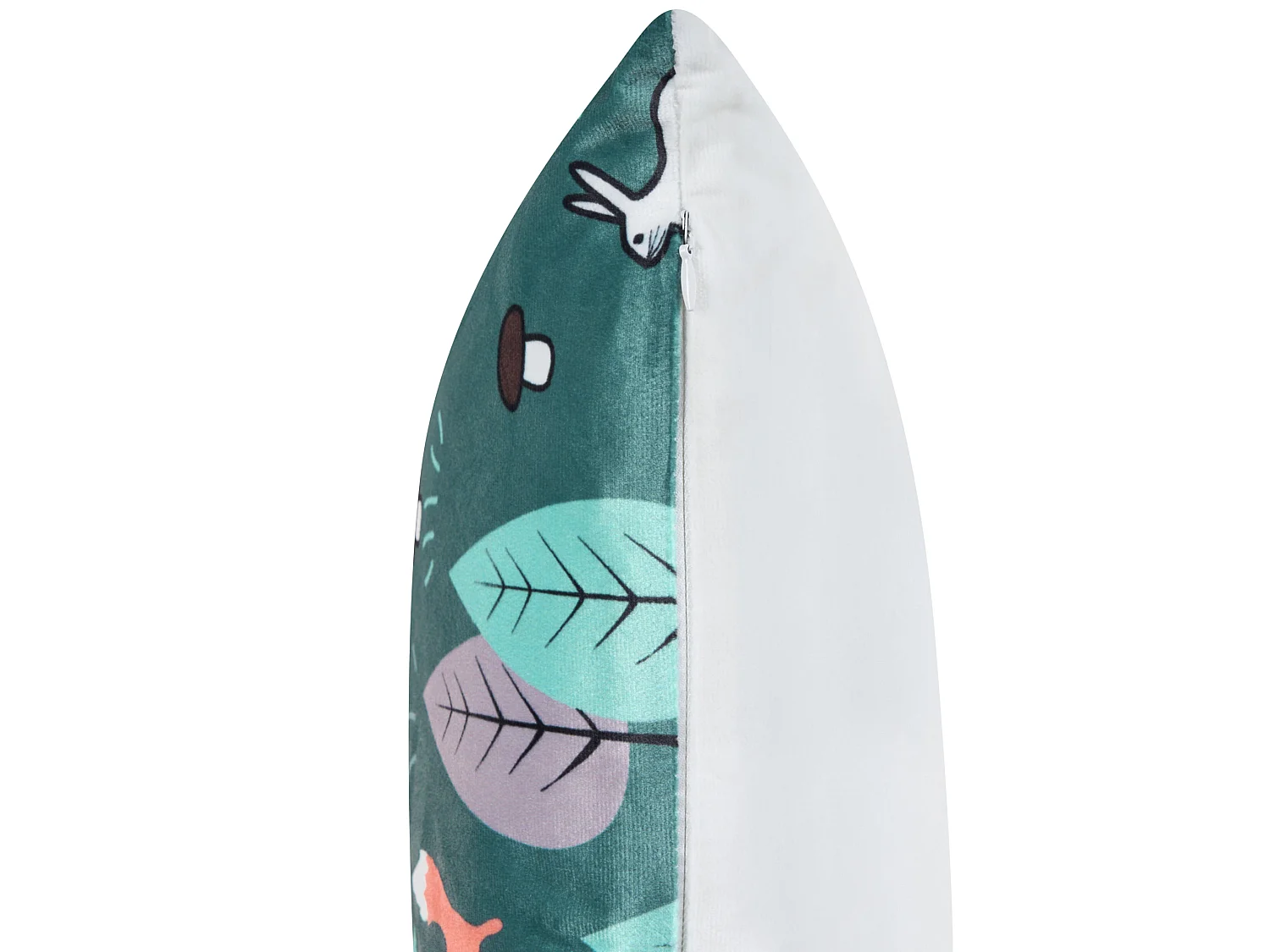 Set von 2 dekorative Samt Kissen mit Reißverschluss für Kinder mit abnehmbarem Bezug Waldmotiv Tierdruck Mintgrün Foothill