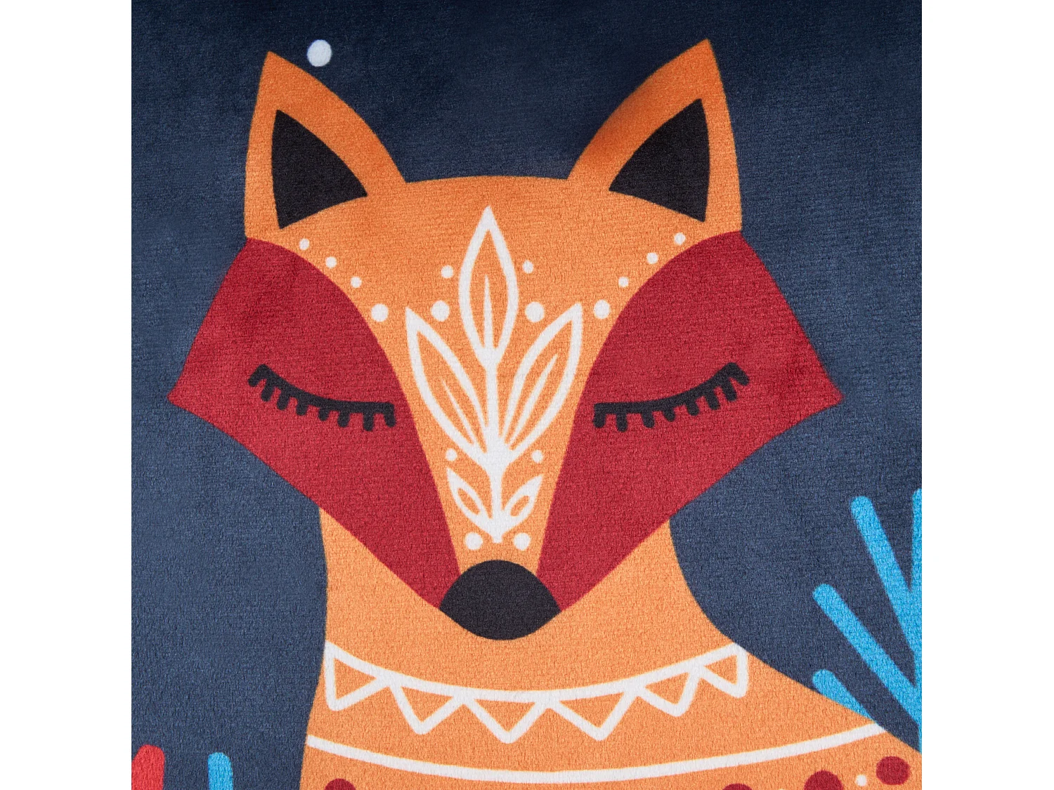 Set von 2 dekorative Samt Kissen für Kinder mit abnehmbarem Bezug mit Reißverschluss Fuchs Tierdruck dunkelblau Firespike