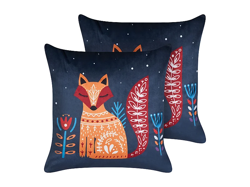 Lot de 2 coussins décoratifs FIRESPIKE Velours 45 x 45 cm Bleu foncé