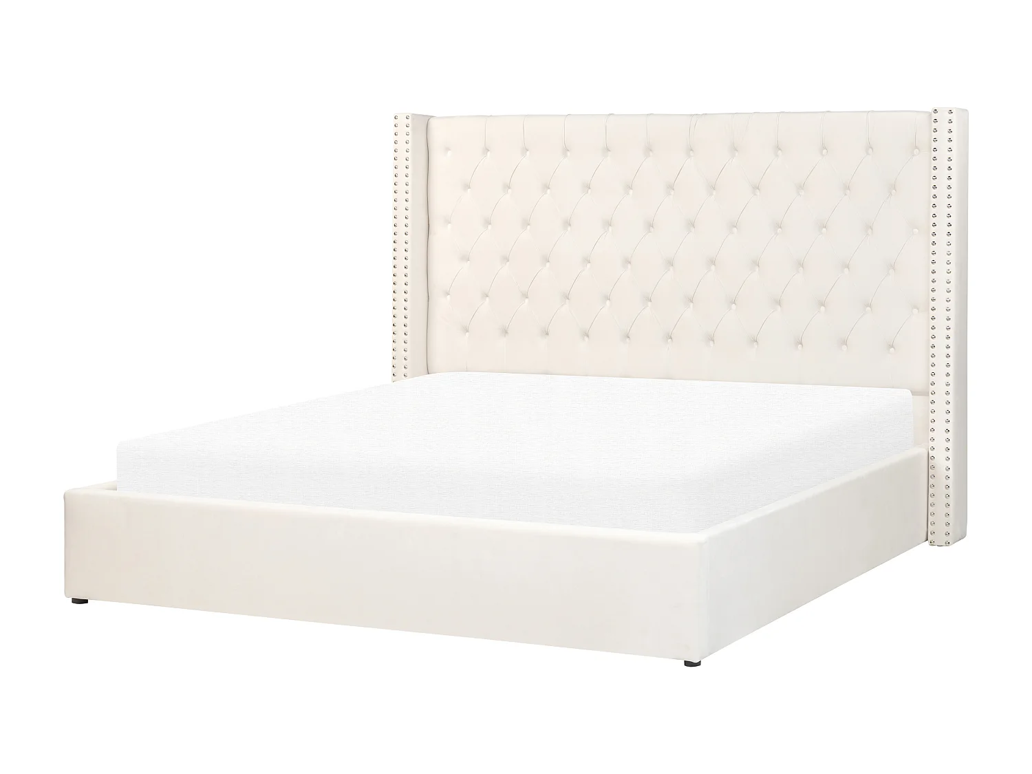 Lit ottoman Velours LUBBON 180 x 200 cm Blanc cassé