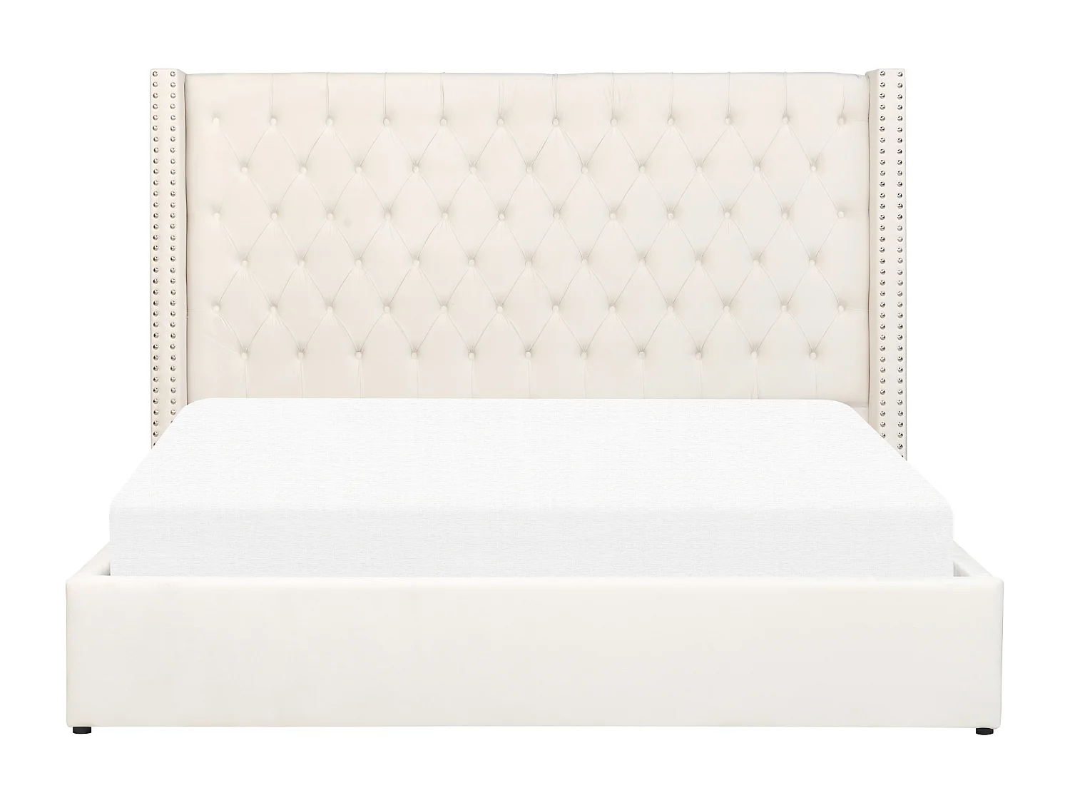 Lit ottoman Velours LUBBON 180 x 200 cm Blanc cassé