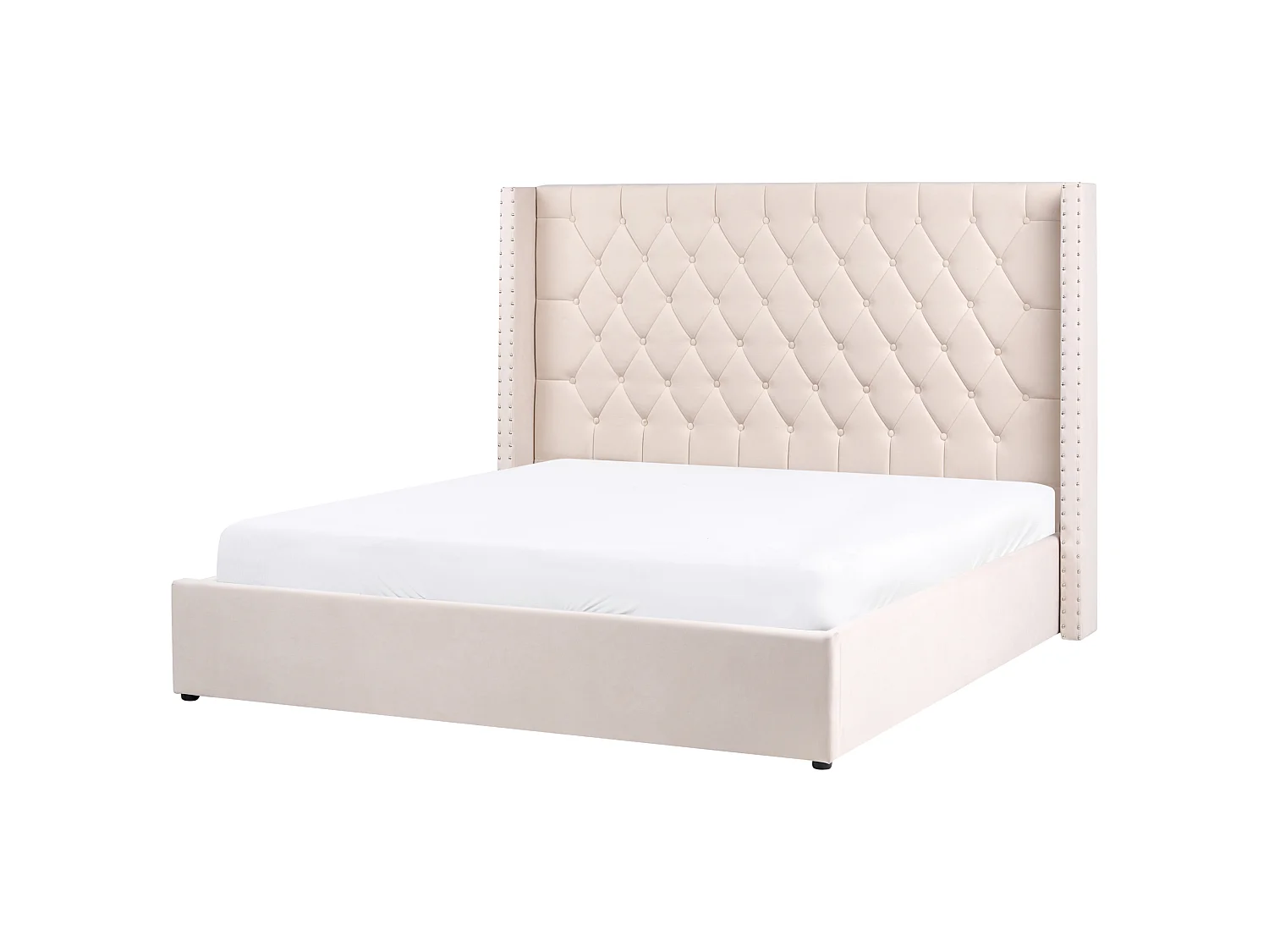 Lit ottoman Velours LUBBON 180 x 200 cm Blanc cassé