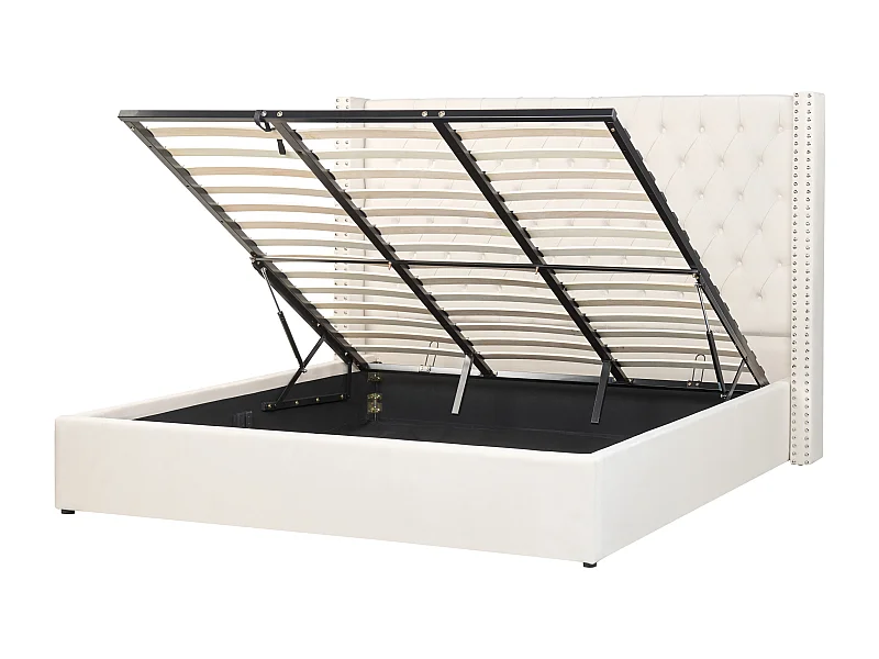 Lit ottoman Velours LUBBON 180 x 200 cm Blanc cassé