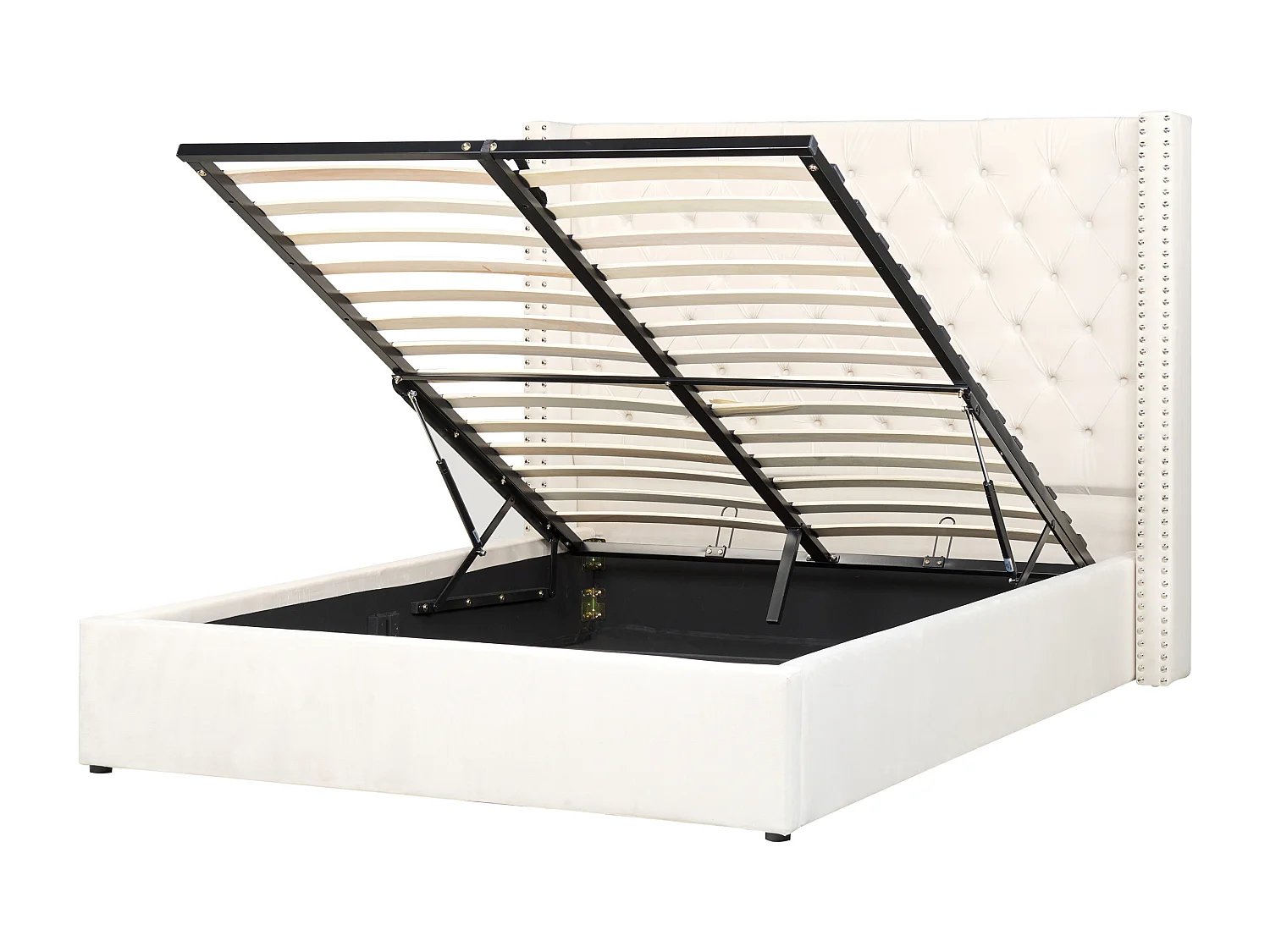 Cama con almacenaje Terciopelo LUBBON 140 x 200 cm Blanco crema