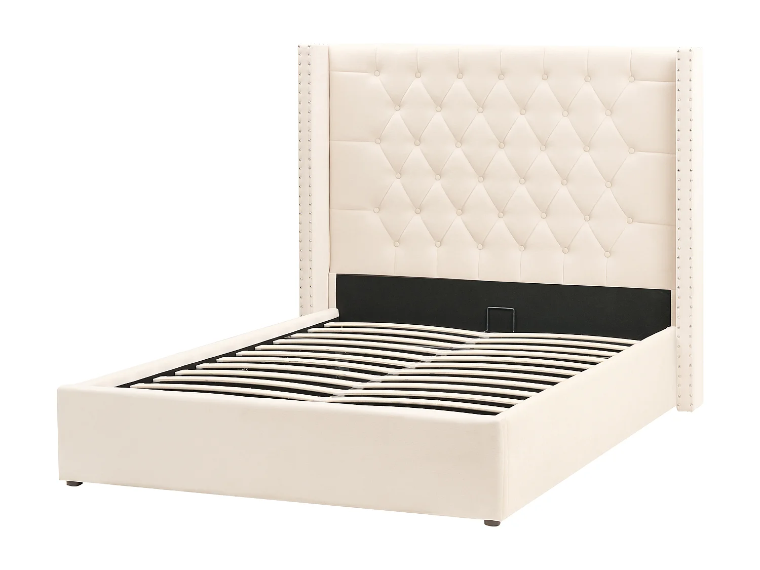 Cama con almacenaje Terciopelo LUBBON 140 x 200 cm Blanco crema