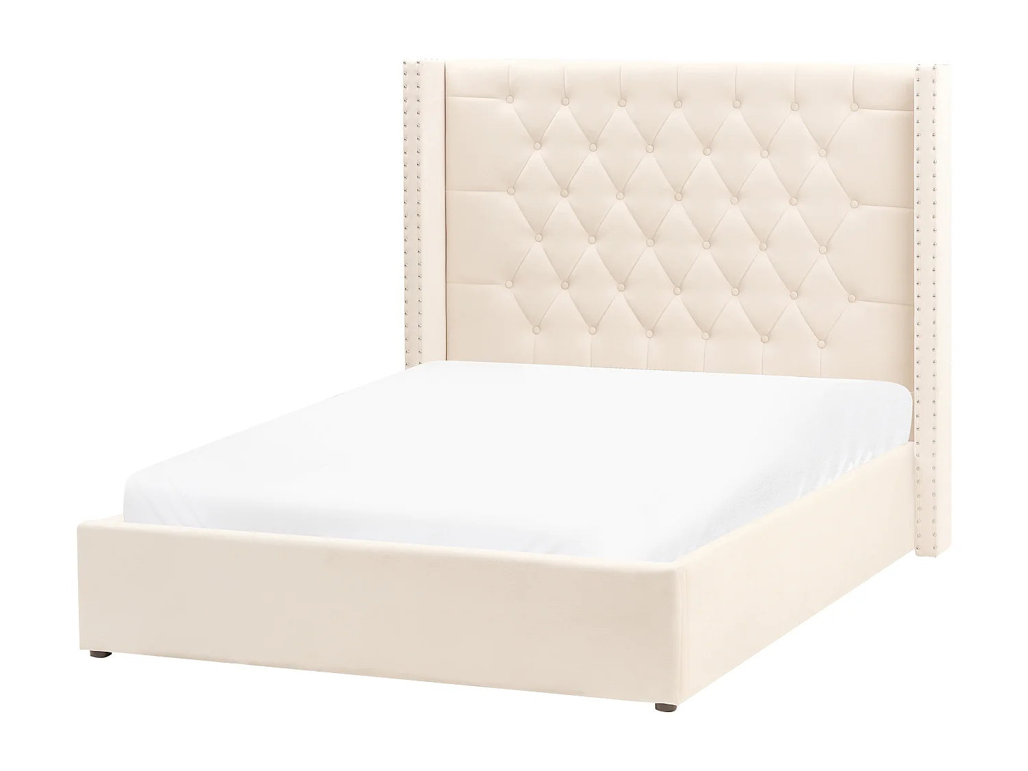 Cama con almacenaje Terciopelo LUBBON 140 x 200 cm Blanco crema